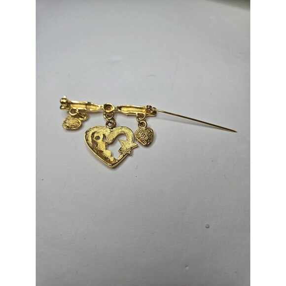 Vintage Inspired Heart Brooch Three Hearts Rhinestones - Picture 4 of 7